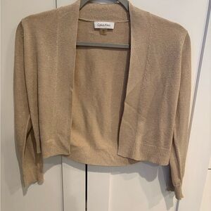 Calvin Klein Women's Shimmer Open-Front Cropped Cardigan - Beige, Dressy, Gold